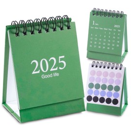 Mini Desk Calendar, Small Size Green Desktop Calendar,Mini Desk Top Calendar with Stickers,2024 Jul-2025 Dec Desk Calendar UK for Home Office School