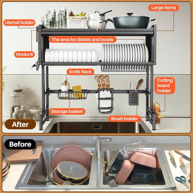 Over The Sink Dish Drainer Drying Rack 3 Tiers with