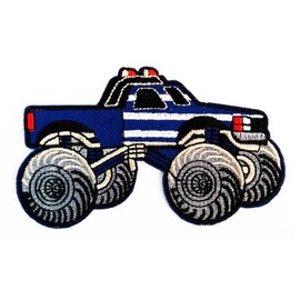 Car Classic Old Blue Vintage Hot Rod Monster Truck Cartoon 3.75X2.25 in MEGADEE Patch Badge MotoGP Racing Vintage Classic Biker Racer Club Sew Iron on Logo Embroidered (Car Cartoon 020)