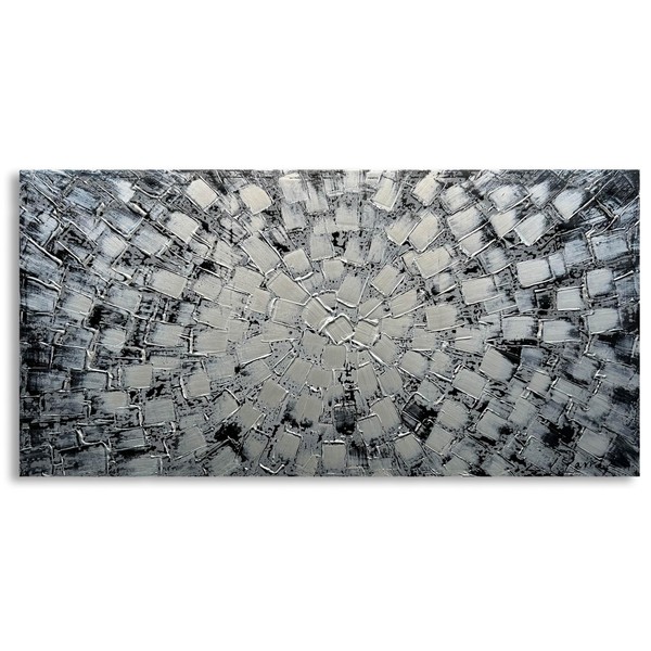 Haitouxi Arts Extra Large Wall Art Abstract Black Silver Squares