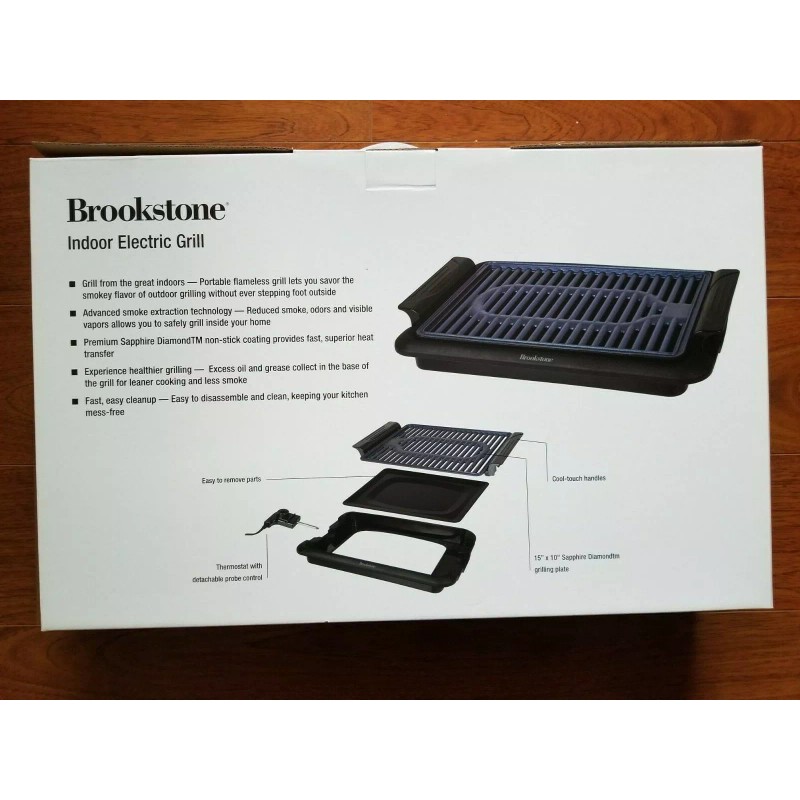 Brookstone Indoor Electric Grill Portable Flameless NonStick Adjustable Temp NIB