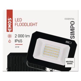 EMOS SIMPO LED Spotlight 20 W IP65 Waterproof Floodlight for Wet Room or Outdoor Use Super Bright 2000 lm Neutral White 4000 K Life 25,000 Hours with 20 cm Connection Cable