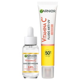 Garnier Kit SkinActive Brightening and Plumping Serum for Stains with Vitamin C and Daily UV Protection Liquid for Stains, Glow Effect with SPF 50+, Even and Radiant Skin, 30
