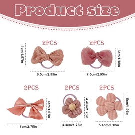 10-Pack Pink Bow Hair Ties, Stretchable Elastic Hairbands for Women, Girls & Toddlers, Cute Ribbon Bowknot Ponytail Holders (Butterfly & Flower Design)