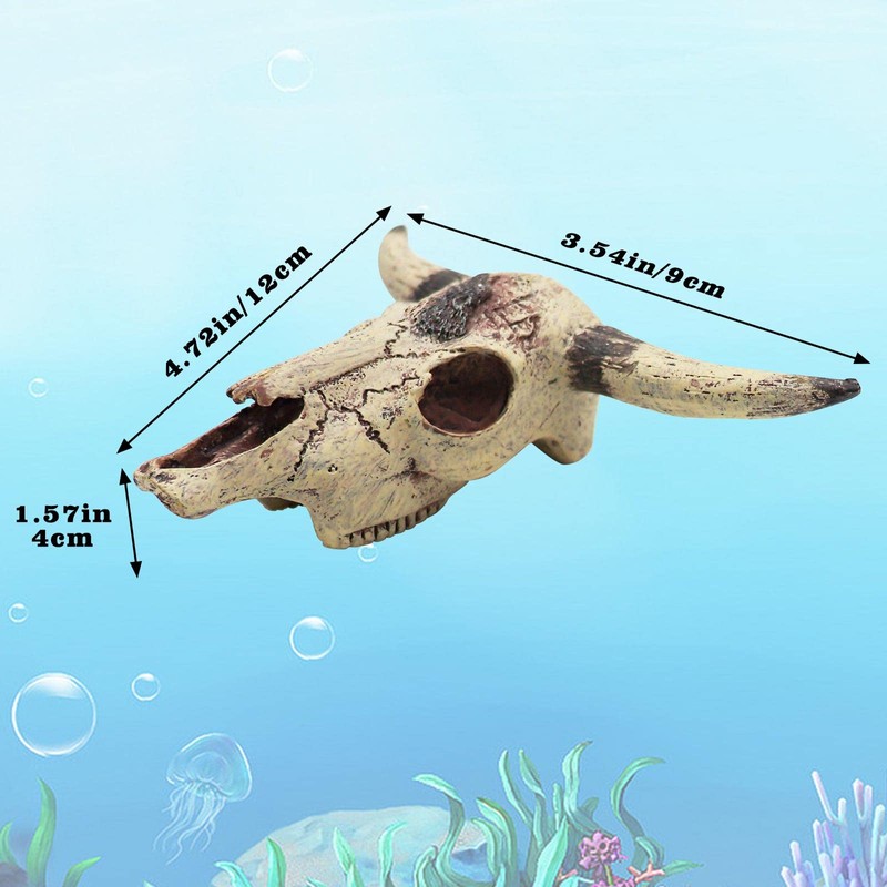 Cattle Skull Tank Decor, Resin Reptiles Hideouts Decorations, Decor Statue