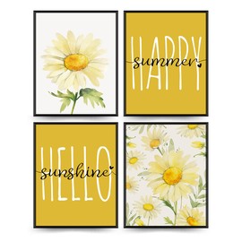 PLKMN Summer Yellow Daisy Decor Set of 4, Daisy Wall Decor, Summer Decor, Summer Decorations for Home, Summer Room Decor, 8x10 (Unframed)