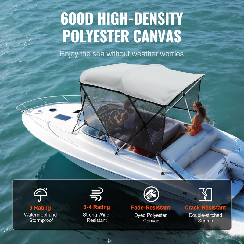 VEVOR 4 Bow / 3 Bow Bimini Tops, Detachable Mesh