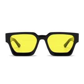 WDZAYXC Vintage Rectangular Sunglasses for Women Men Chunky Rectangle Sunglasses Retro Glasses UV400 Protection, black/yellow