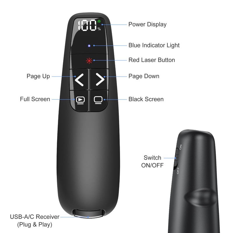 UBUYONE (2 Units) Rechargeable Presentation Clicker with Case, Power Digital