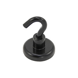 FIRST4MAGNETS Black Painted Neodymium Hook Magnet with M6 Hook for Fridge, Whiteboard, Noticeboard, Filing Cabinet or Office - 32mm Diameter x 42mm High - 36.4kg Pull