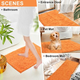 vctops Orange Fall Plush Chenille Bath Rugs Extra Soft and Absorbent Microfiber Shag Rug, Non-Slip Runner Carpet for Tub Bathroom Shower Mat Orange 24" X 35"