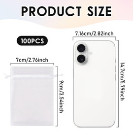 Quelcc White Organza Gift Pouches - 7x9 CM 100 PCS Small Jewellery Pouches, Drawstring Mesh Favor Bags, Drawstring Bags for Wedding, Christmas, Birthday, Store Jewelry, Candy, Favours
