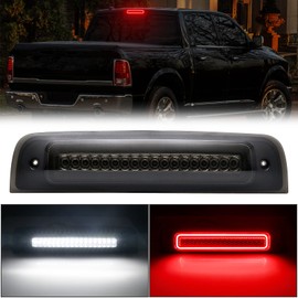 R&F Auto LED Strobe Third Brake Light Compatible With Ram 1500 2500 3500 4500 5500, 2010-2018, F1 Style Red Flash Smoked High Mounted Stop Lights with Seal Foam Gaskets Roof Cargo Lamp Pickup Truck