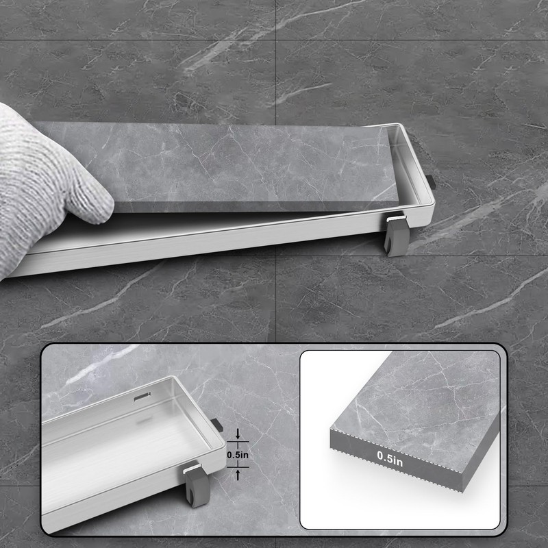 Bmvlffs Brushed Nickel 24-Inch Linear Shower Drain with Tile Insert