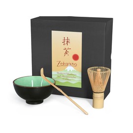 Matcha-Set 3-teilig moosgrün,bestehend aus Matcha-Schale, Matcha-Löffel und Matcha-Besen (Bambus) in Geschenkbox. Original Aricola®