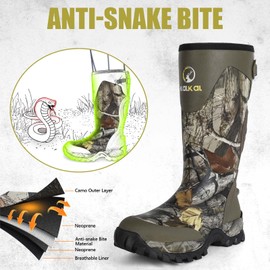 Kalkal Snake Boots for Men, Hunting Boots Waterproof Insulated Outdoor Rubber Boots, with 5mm Neoprene Anti-slip Snake Boots for Hunting Working Farming Gardening Fishing (CamoBrown,Size12)