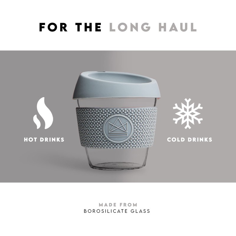 Neon Kactus Reusable Glass Coffee Cups 8 oz (Grey)