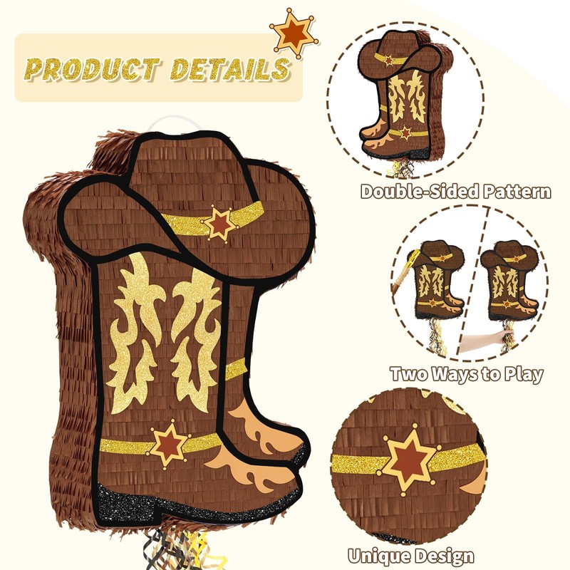 WERNNSAI Western Cowgirl Boot Piñata - Cowboy Hat Pinata Game