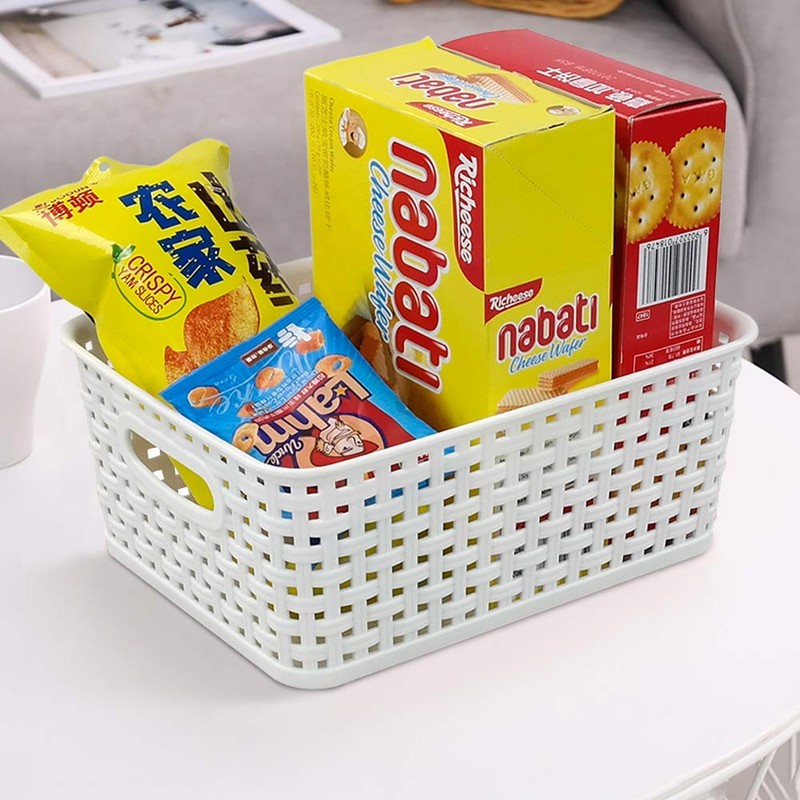 Bringer Set of 6 Plastic Storage Baskets, White Weave Storage