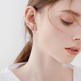 Silver Hoop Earrings for Women, Sterling Silver Small Huggie Hoop Earrings | Hypoallergenic Pink Cubic Zirconia Hoops Earrings Jewellery Gifts for Girls Birthday Wedding