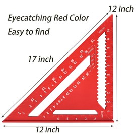TOPZEA Carpenter Square, 12 Inch Aluminum Rafter Square Triangle Framing Ruler Measuring Layout Tool for Woodworking, Carpentry, Construction, Red