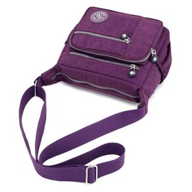 Womens Multi Pocket Casual Canvas Crossbody Bag Travel Purse Messenger Handbag for Shopping Hiking Daily Use (Purple)