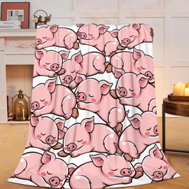 Pig Blanket Warm Soft Cozy Sleeping Pigs Throw Blanket Gifts for Women Girls Super Plush Fluffy Pig Stuff Fleece Flannel Gifts Blankets for Kids Adults 50"X40"