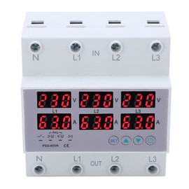 3 Phase DIN Rail Voltmeter, AC 390-500V 3-Phase DIN Rail Voltmeter Ammeter Automatic Overvoltage Overcurrent Protection Multi Tester Multi Tester (40A)