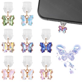 8Pcs Type C Butterfly Dust Plug Charms, Dust Plug Charm, Anti Dust Lint Plugs, Color Rhinestones Butterfly Docking Port Charms Compatible with Kindle Paperwhite 2021 Released