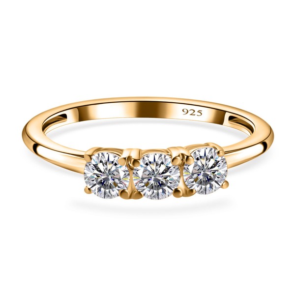 TJC Three Stone Ring White Cubic Zirconia CZ in Yellow