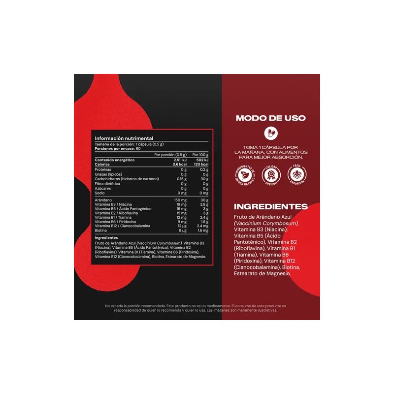 Complejo B Vitaminas B1 B2 B3 B5 B12 60 Caps