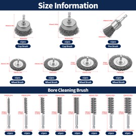 Waltool 15Pcs Abrasive Brushes with 1/4 Inch Hex Shank for Power Drill Set Contains Carbon Steel Wire Cup Brush, 304 Stainless Steel Drill Wire Bore Cleaning Brushes for Removing Paint and Rust