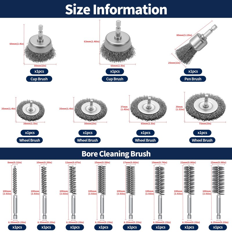 Waltool 15Pcs Abrasive Brushes with 1/4 Inch Hex Shank for