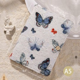 ipoul A5 Binder, 6 Ring Binder, Refillable Journal, Butterfly Notebook, Embroidered Journal, Budget Binder, 6"x8" Unlined Paper, Sketchbook, Travelers Journal, Butterfly Gifts, Planner Binder, White