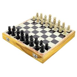 Unique Design Handmade Soapstone Chess Board with Chess Men ~ Classic Style Ambassador Game Collection Chess Set Folding Crafted Tournament Chess Board Game Set Weighted Popular (14 x14 inch)