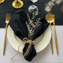 EHLDekol Gauze Cloth Napkins 6 Pack 16x16 Inches 100% Natural Soft Cotton Weddings Decorative Parties Family Everyday Use Bulk Linen Dinner Napkins (Black, 6 Pack)