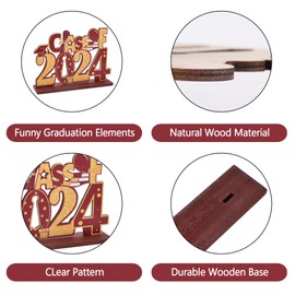 WIKHIA Graduation Party Decorations, 4 Pieces Class of 2024 Grad Congratulate Wooden Centerpieces, Table Toppers for High School College Graduation Party Prom Favor Supplies Photo Booth Props, Brown