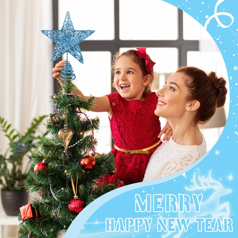 KEYIDO Blue Star Christmas Tree Topper Star for Christmas Tree