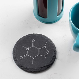 Engraved Natural Slate Coaster - Caffeine Molecule Coffee Coaster Gift | Women and Mens Gift Ideas | Birthday Gifts for Teachers | Thoughtful Keepsake Presents | Dust and Things