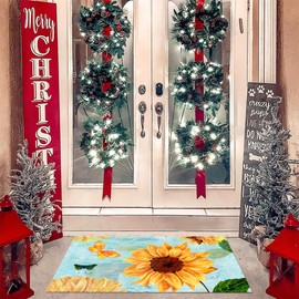 Watercolor Sunflowers and Butterflies Door Mat, Indoor Outdoor Decor Patio Mats Entrance Door Mats Non-Slip Outside Inside Floor Mat Rugs for Home Decor 17x30 Inch, House Warming Gift