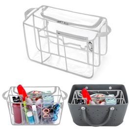Rexmica Clear Beach Bag Organizer Insert Compatible with Bogg Bag X Large, Waterproof Beach Bag Insert Divider Pouch, Beach Tote Bag Insert Organizer Liner 15.6 x 8.4 x 10.8 Inches, Gray