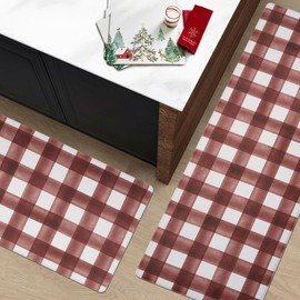 FRESHMINT Modern Farmhouse Plaid 2 Piece Set Kitchen Mats for Floor Anti Fatigue Waterproof & Non-Skid Kitchen Rugs Cushioned Kitchen Mat for Standing Washable Comfort Desk Kitchen Runners