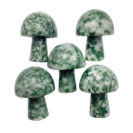 Ladeukoi Pack of 5 Mini Mushrooms Shaped Gemstone Statue Figurine, Carved Crystal Stone Mushrooms Craft for Healing Chakra Reiki Balancing Home Decoration, Africa Green Jade