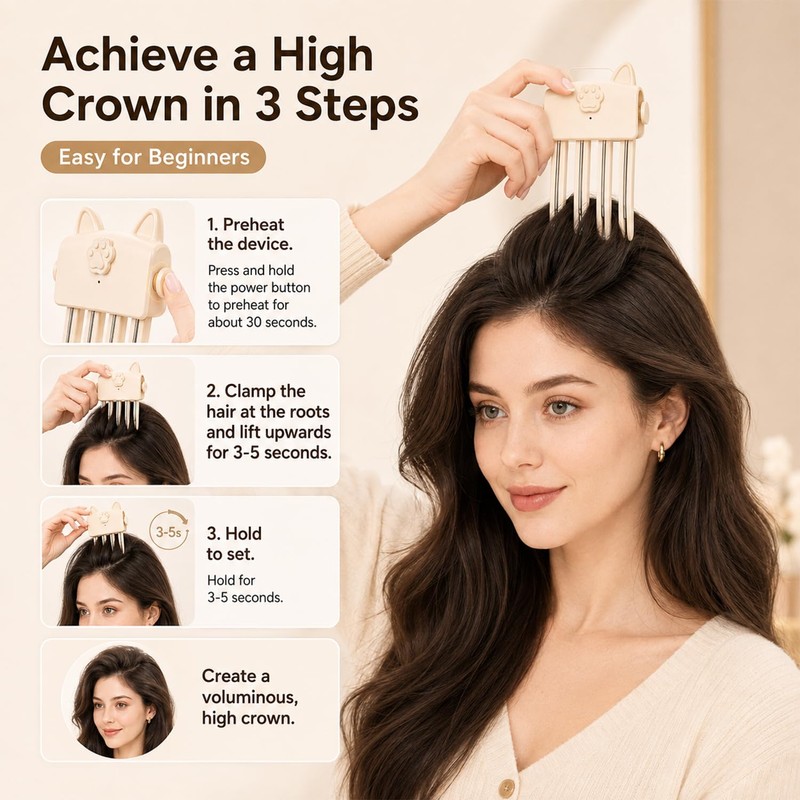 Cordless Electric Hair Volume Clip,Wireless Heated Volumizing Rroot Lift Clip