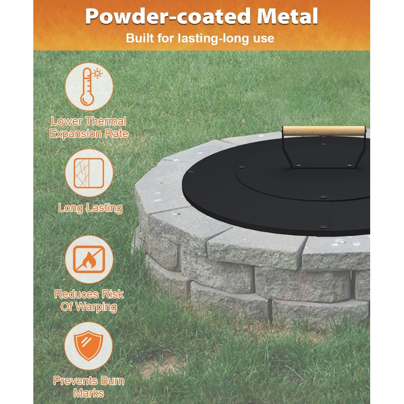 Ardier 22" Wooden-handle Fire Pit Lid for Pits up to