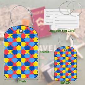 2 Pack Luggage Tag for Suitcase Colorful Jigsaw Puzzle Leather Suitcase Tags with Privacy Name ID Label and Stainless Steel Loop for Travel Bag Suitcase