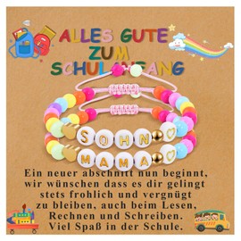 BOCHOI 2 x school child first day of school bracelet, girl's bracelet, boys, first day of school gift, adjustable bracelets, mother daughter bracelet, school day school cone filling, Acrylic