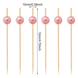 Honbay 100PCS Pink Pearl Bamboo Cocktail Picks Fruit Food Hamburger Toothpicks Cupcake Toppers Sandwich Appetizer Decorative Skewers Drink Garnish Holiday Birthday Party Decoration Sticks