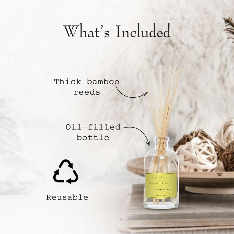K. Hall Designs Lemon Sage Boxed Diffuser Kit, Citrus Scent