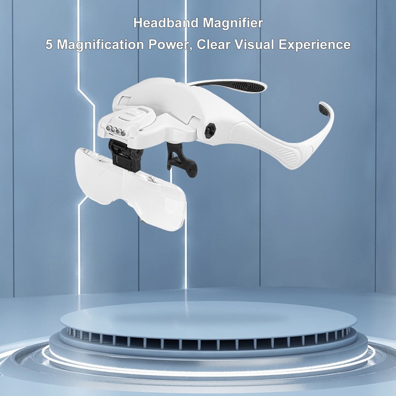 Headband Magnifier 4 LED Bright Lights 5 Detachable Optical Lenses